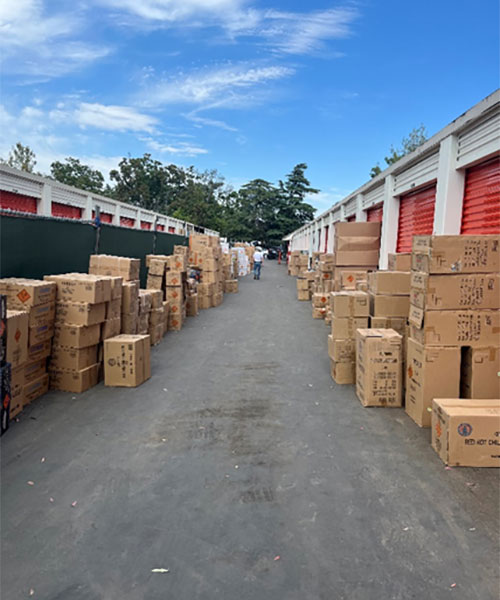 boxes of seized illegal fireworks at a storage facility